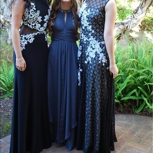 Black grid mesh gown with white flowers